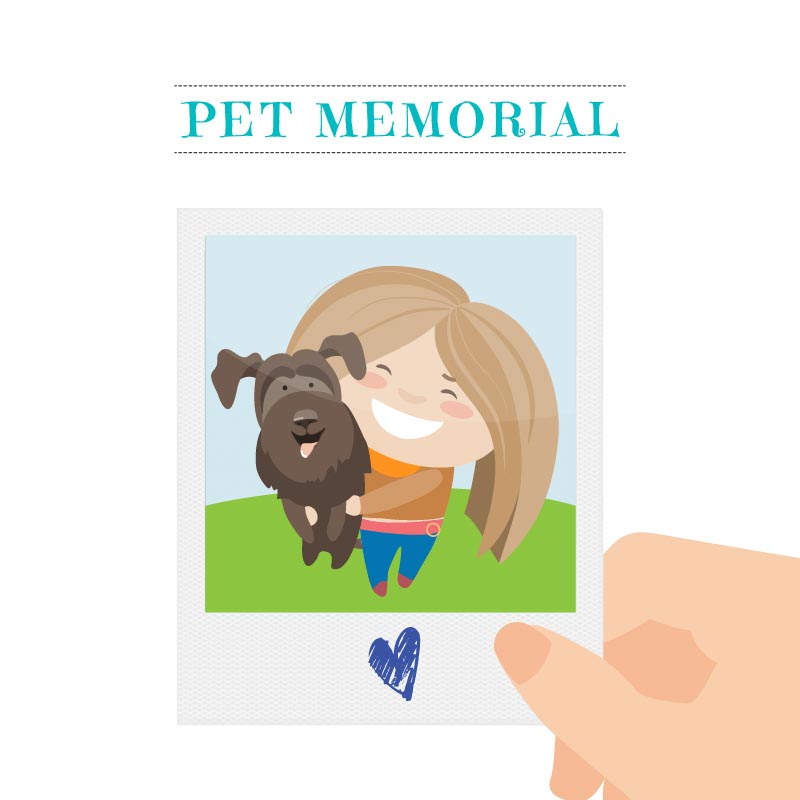 Cartoon image of girl holding dog